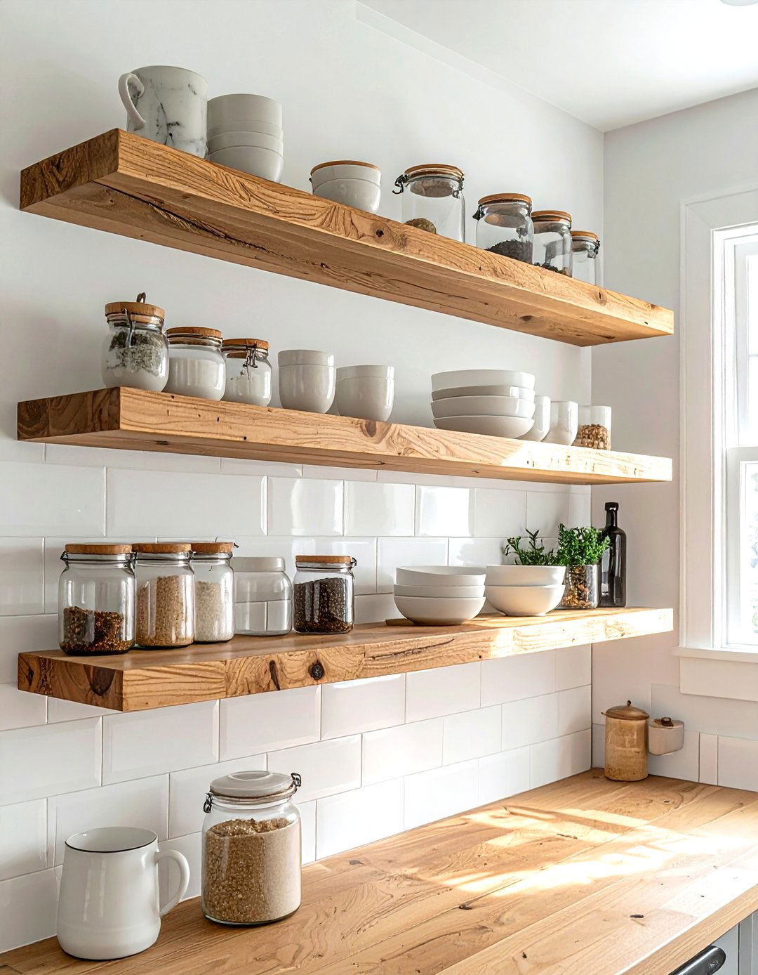 Natural Wood Kitchen Shelves - 30 floating shelf kitchen ideas