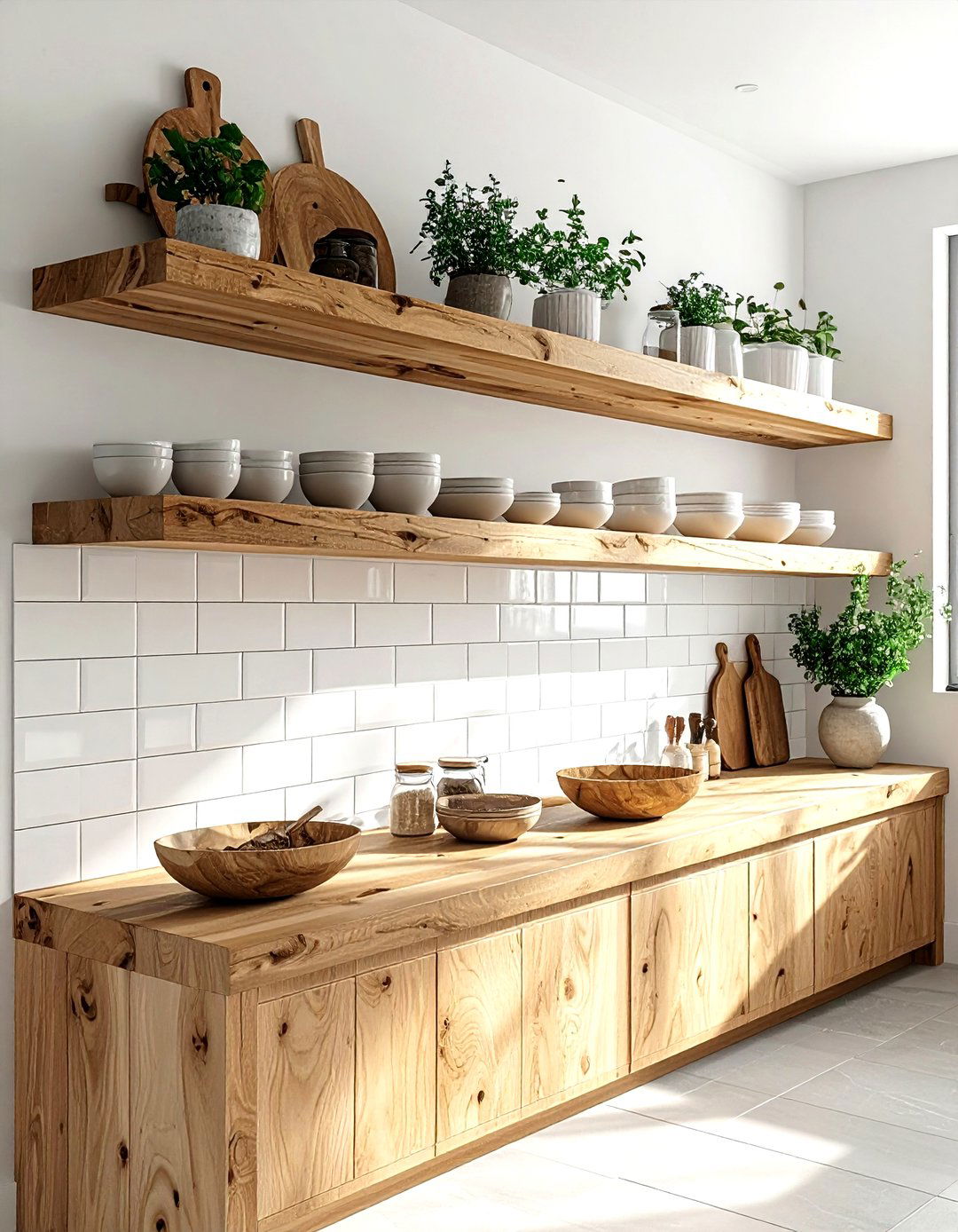 Natural Wood Kitchen Shelving - 30 kitchen accent color ideas