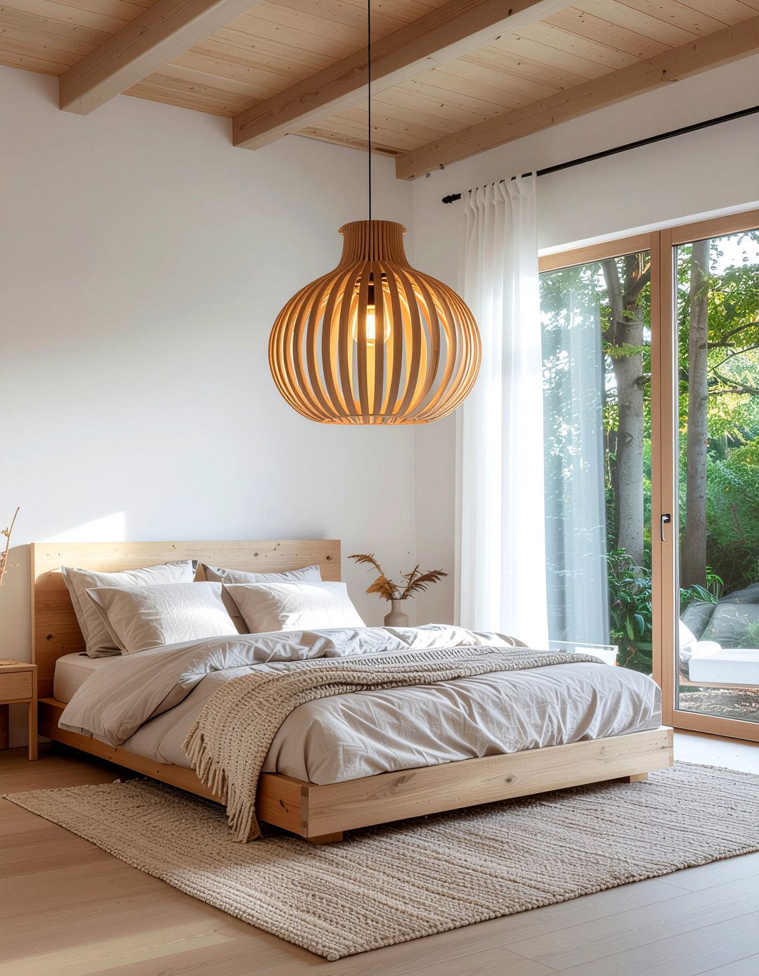 Natural Wood Pendant Light - 30 bedroom lighting ideas