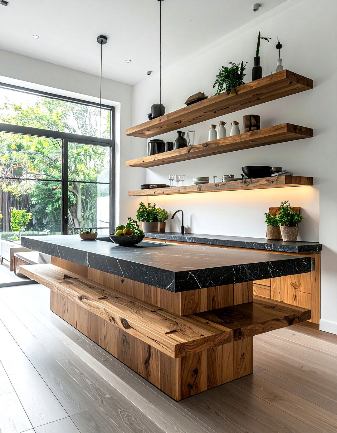 Natural Wood Shelving - 30 soapstone countertop kitchen ideas