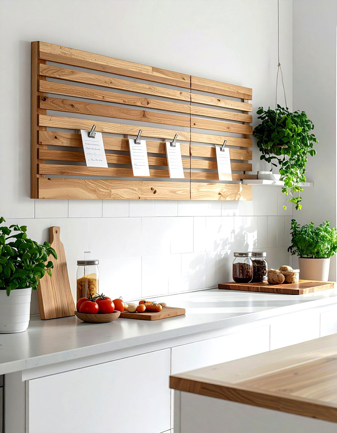 Natural Wood Slat Board - 30 kitchen bulletin board ideas