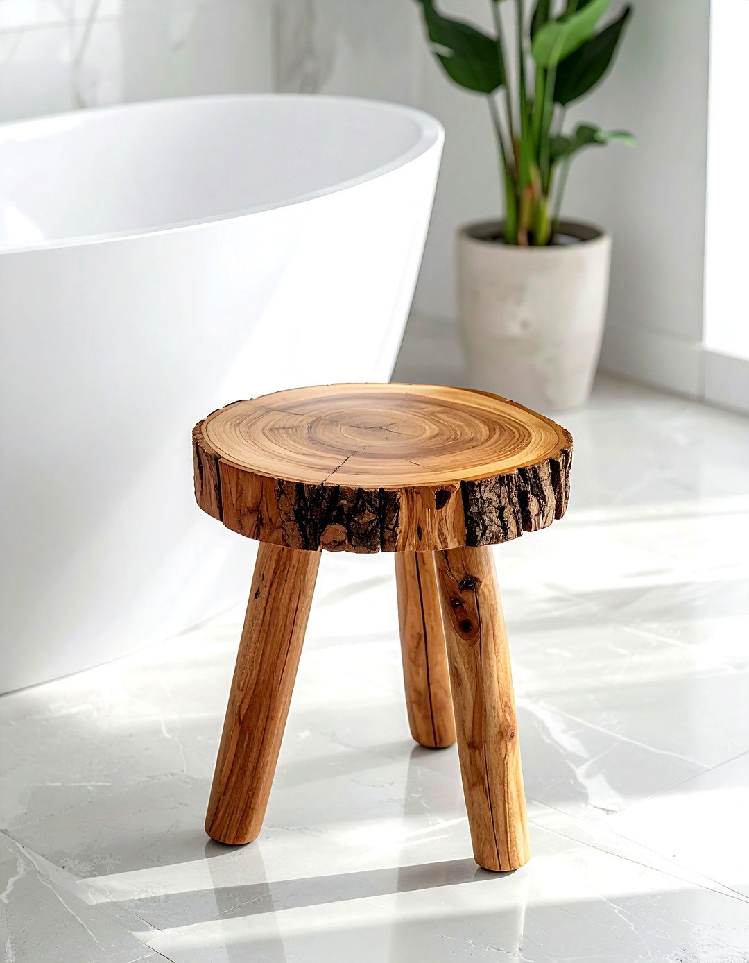 Natural Wood Stool - 30 wood bathroom ideas