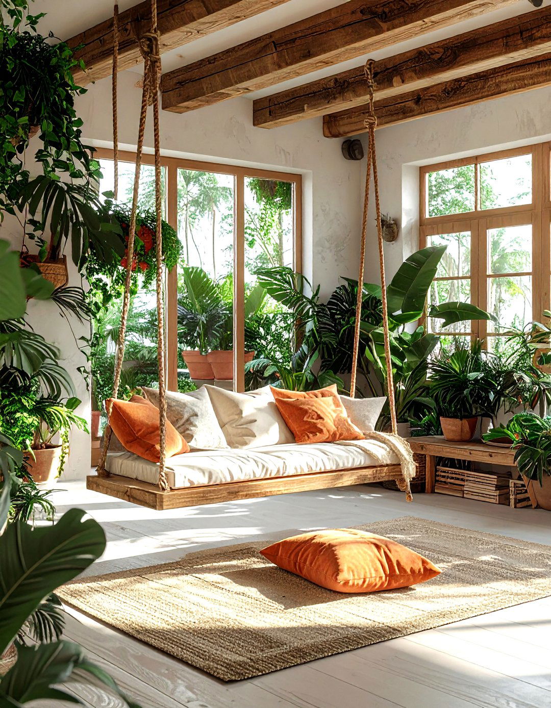 Natural Wood Swing - 30 living room hanging chair ideas