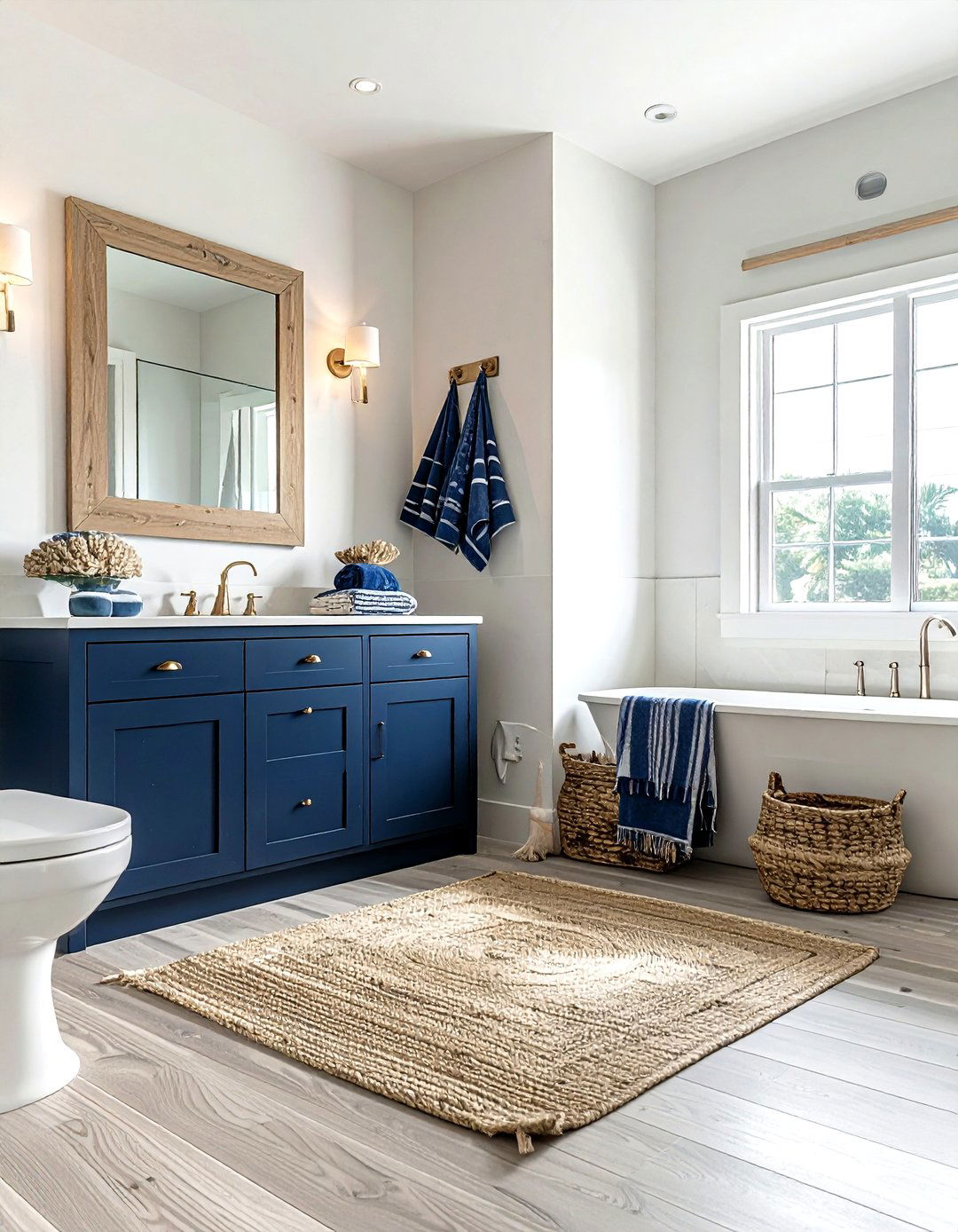 Natural Wood Vanity Navy Walls - 30 navy bathroom decor ideas