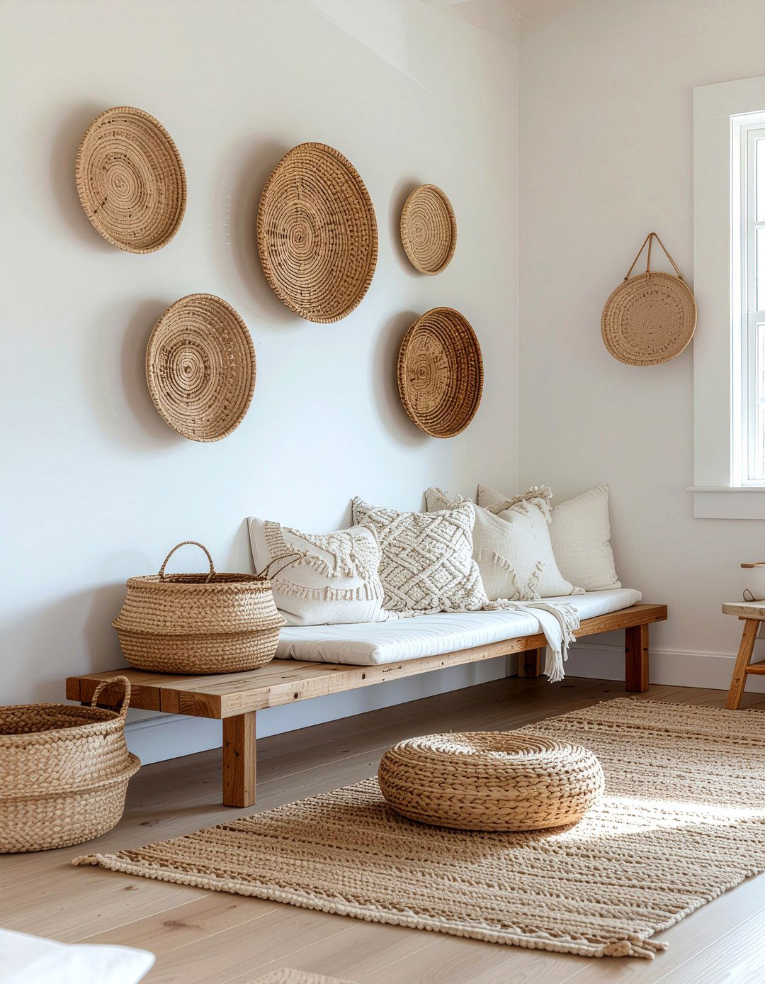 Natural Woven Basket Wall - 30 eclectic home decor ideas