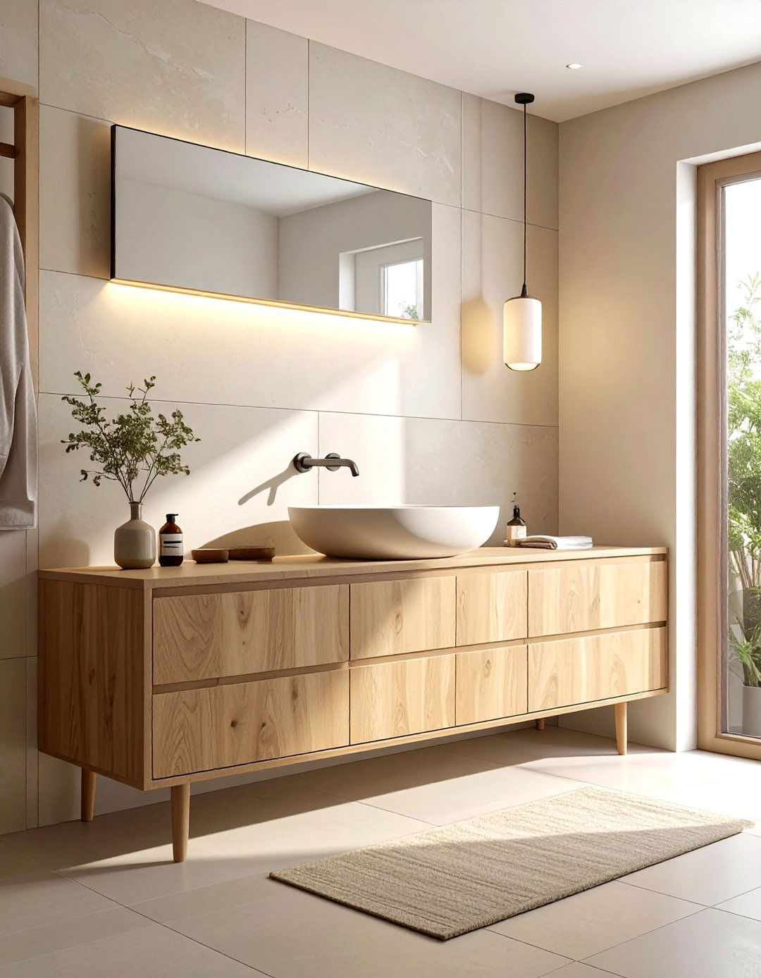 Natural beige wood vanity - 30 beige bathroom furniture ideas