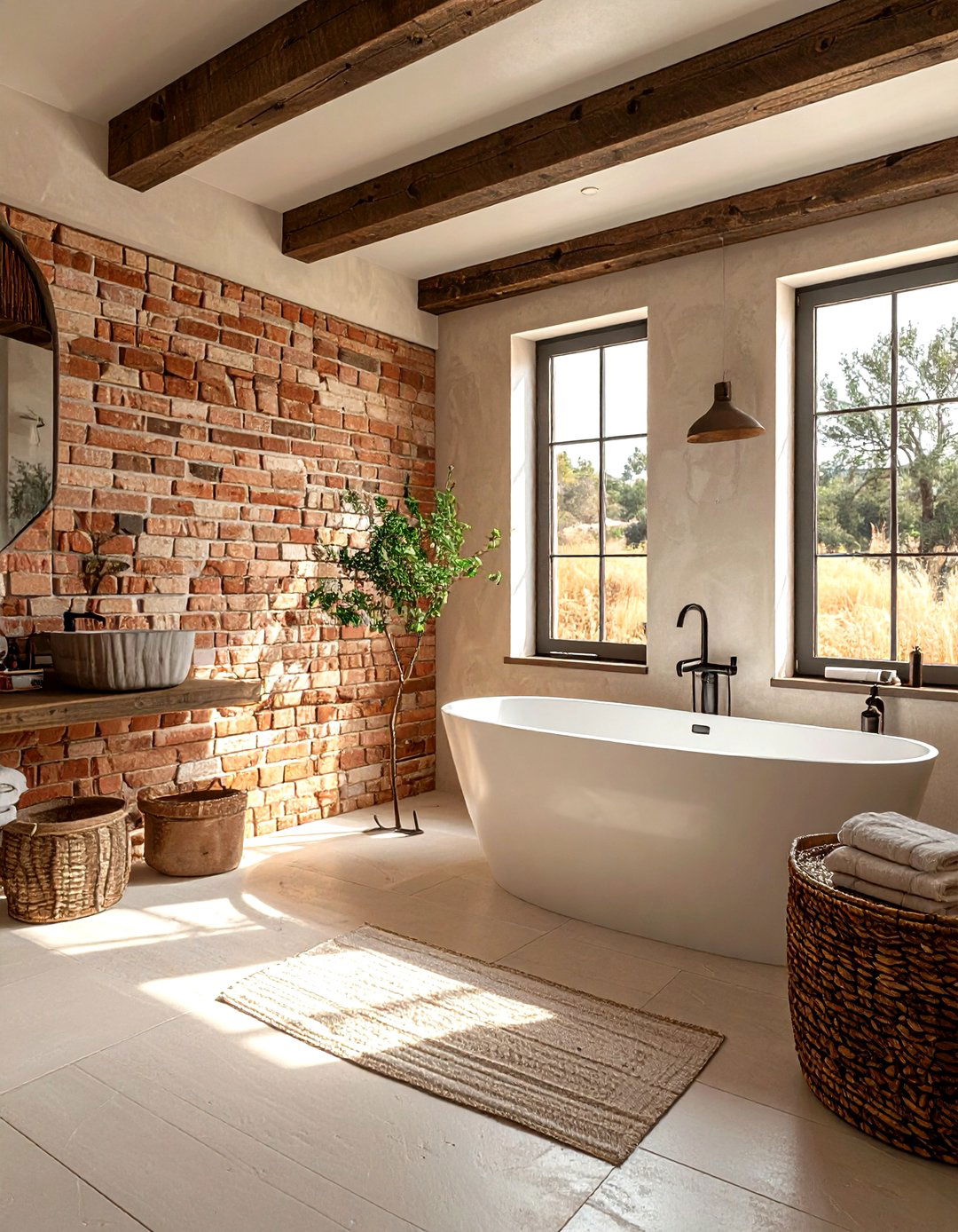 Natural brick bathroom finish - 30 brick accent wall bathroom ideas