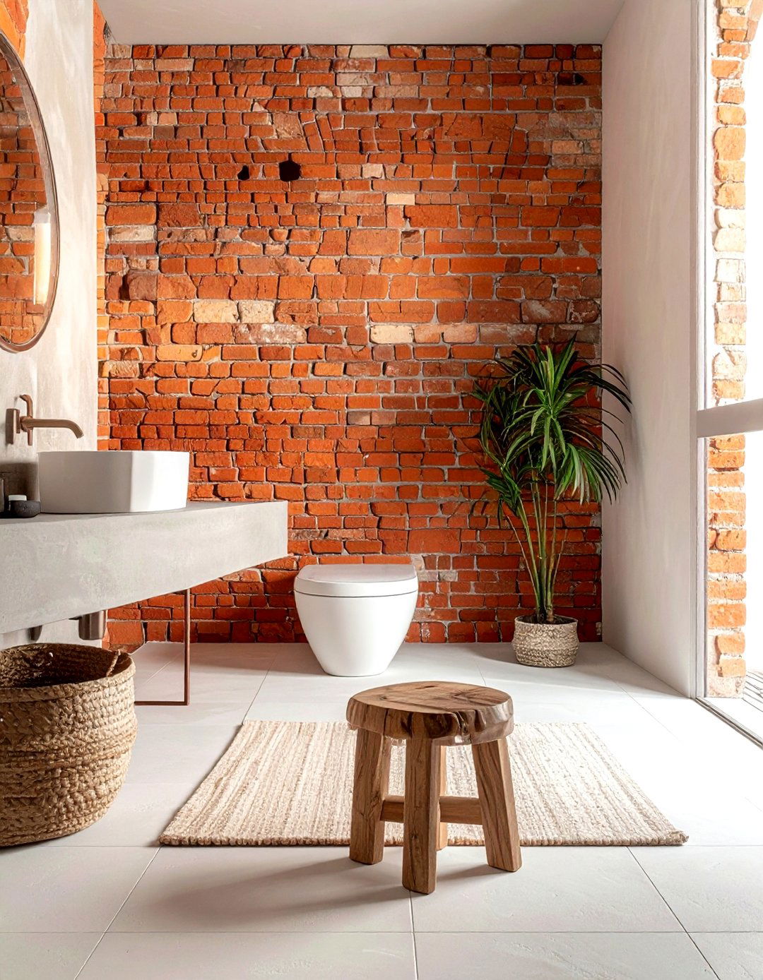 Natural brick wall - 30 brick bathroom ideas