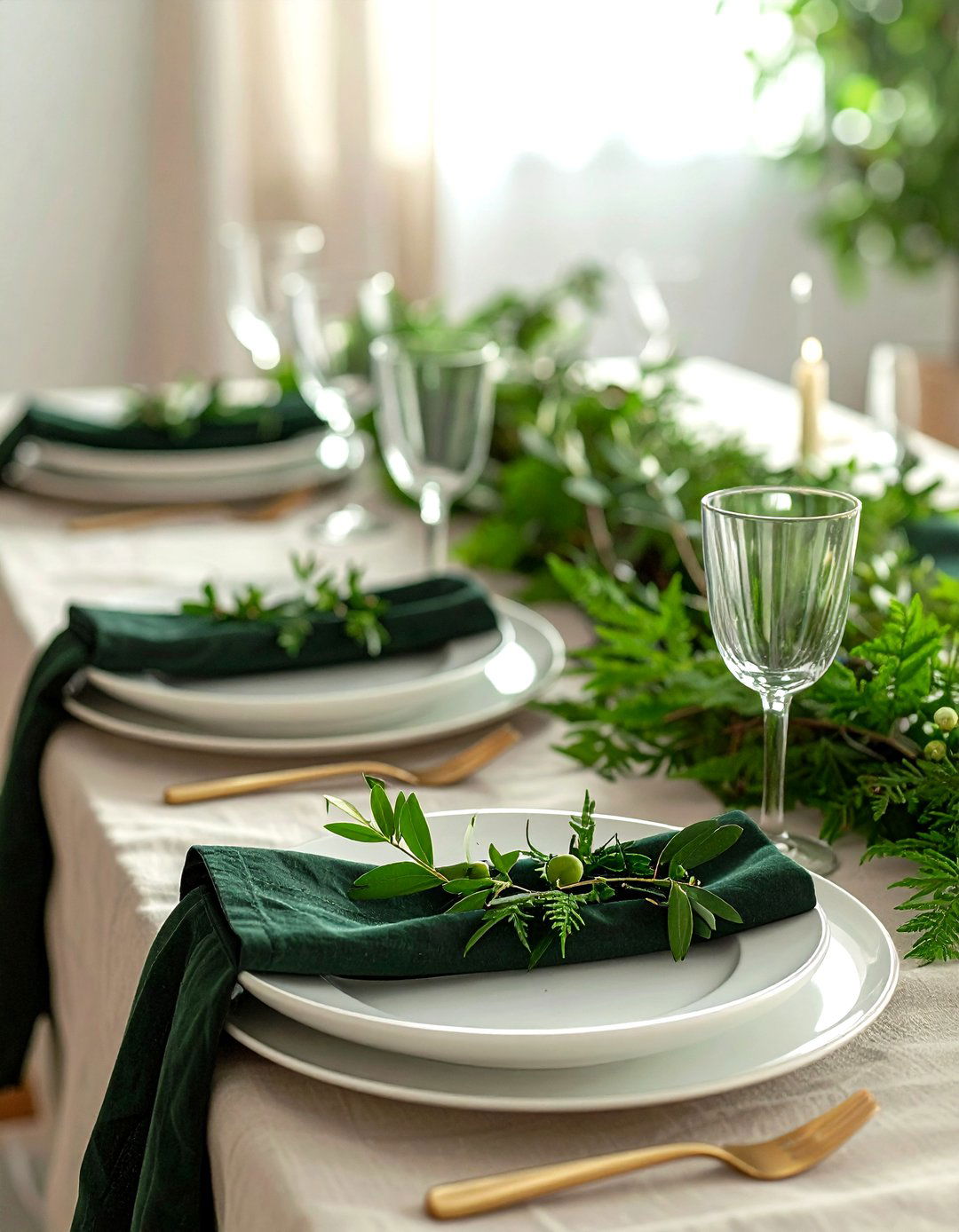 Natural greenery Passover runner - 30 Passover dining room ideas