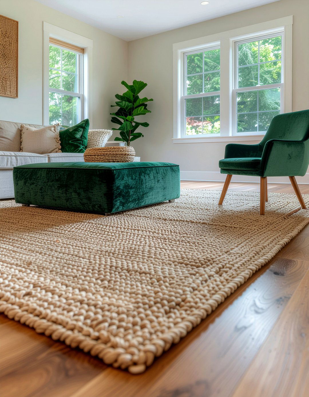 Natural jute area rug - 30 woodland living room ideas