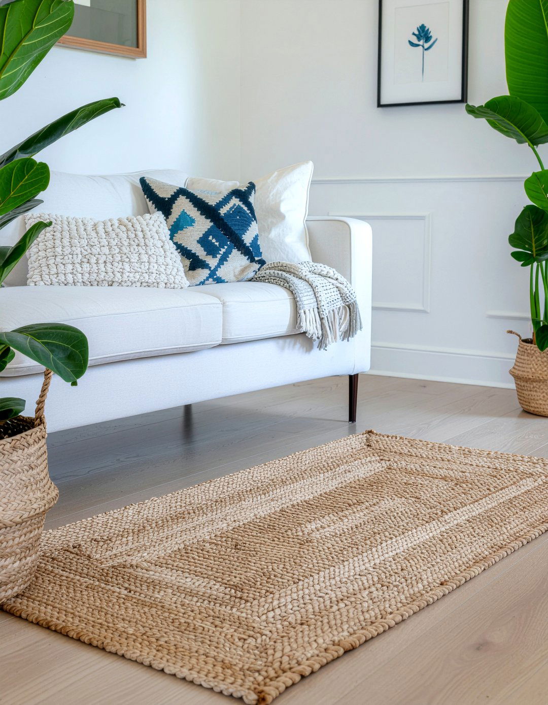 Natural jute rug - 30 warm gray living room ideas