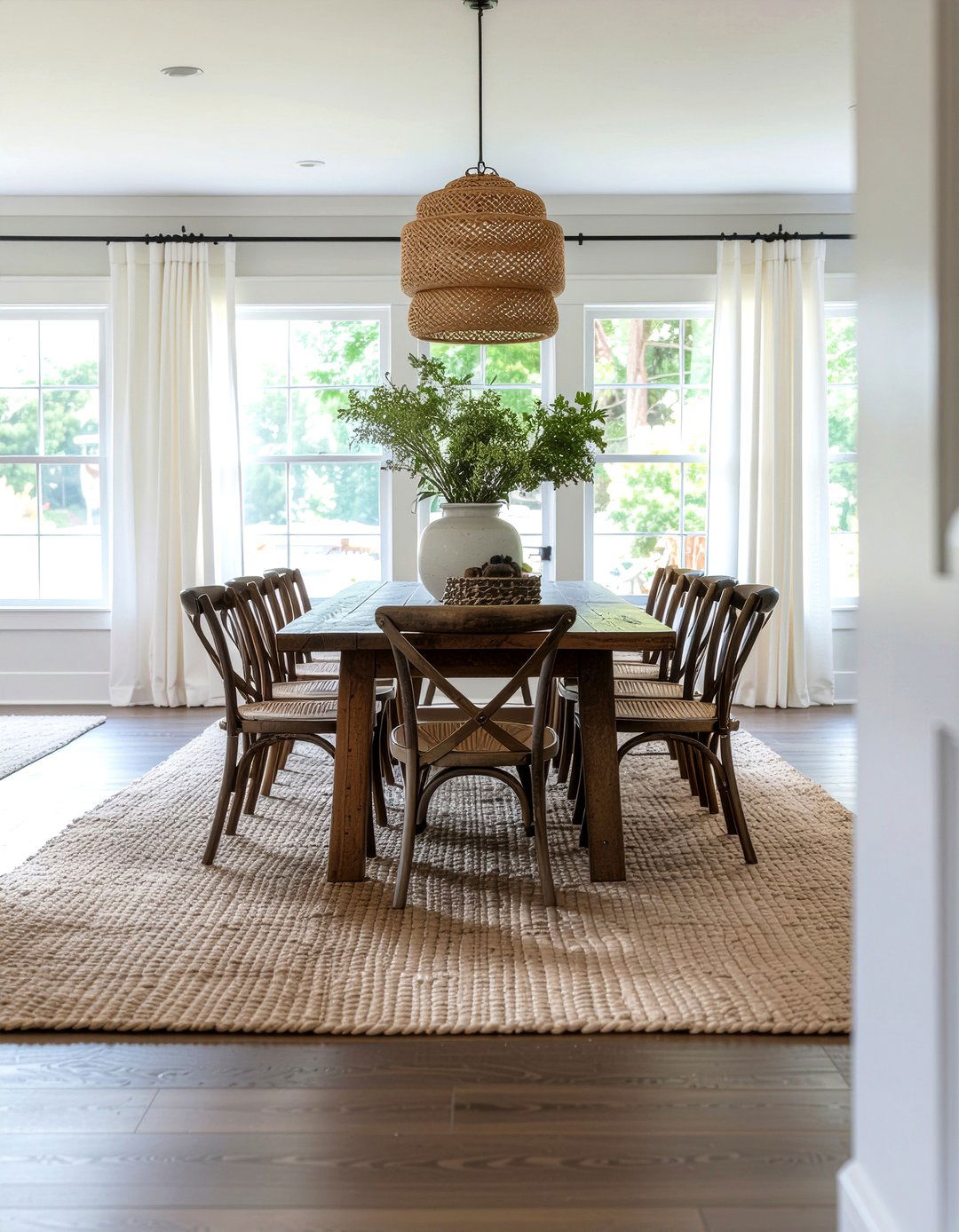 Natural jute rug for dining room - 30 easy dining room makeover ideas