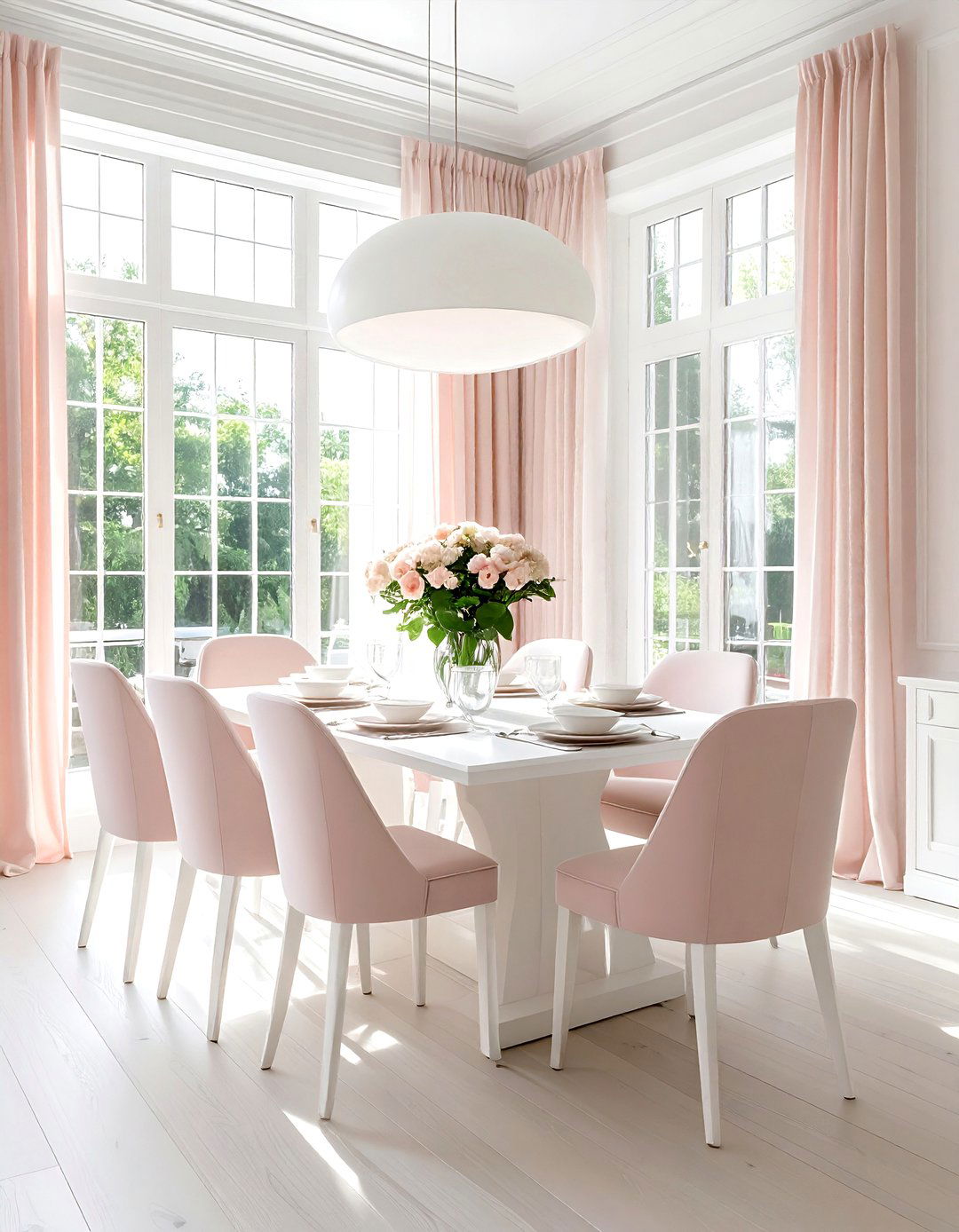 Natural light blush white dining - 30 blush and white dining room ideas