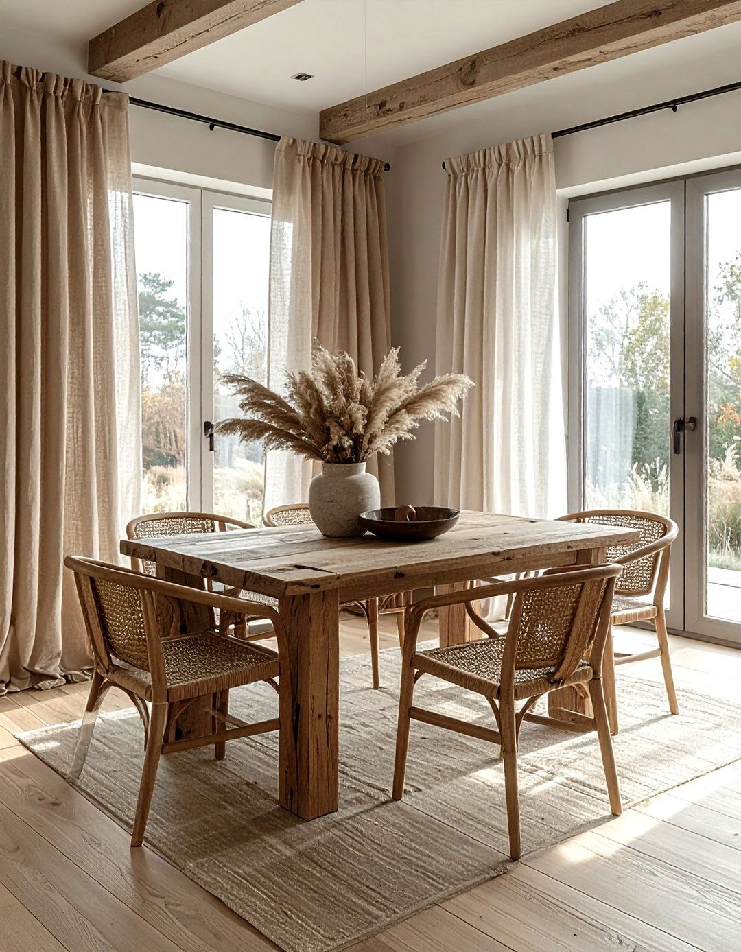 Natural linen drapes - 30 dining room drape ideas