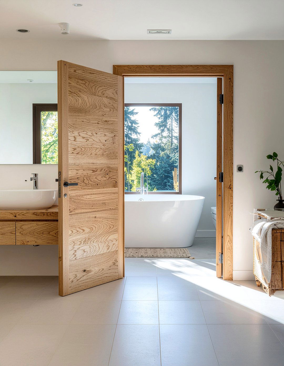 Natural oak bathroom french doors - 30 bathroom French door ideas