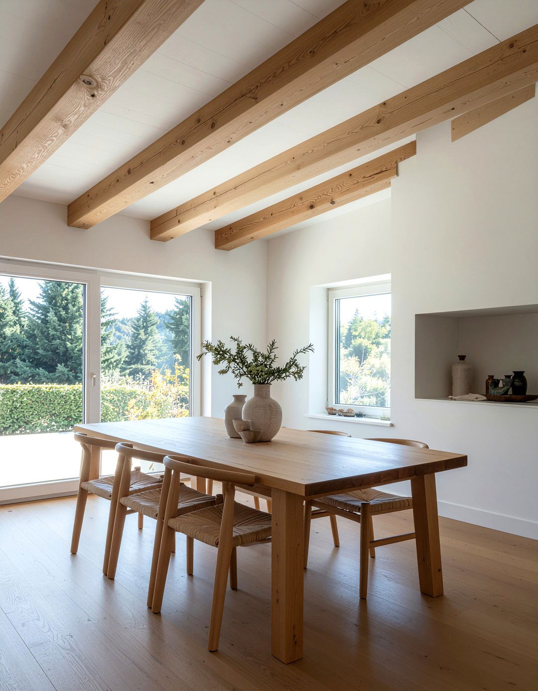 Natural oak ceiling beams - 30 dining room beamed ceiling ideas