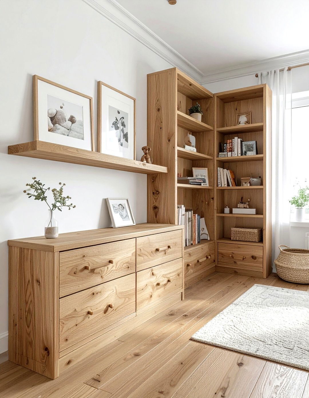 Natural oak nursery shelves - 30 nursery shelf ideas