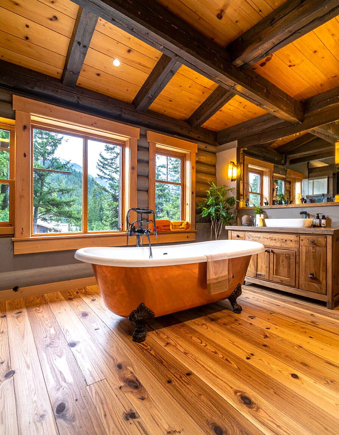 Natural pine flooring - 30 bathroom wood floor ideas