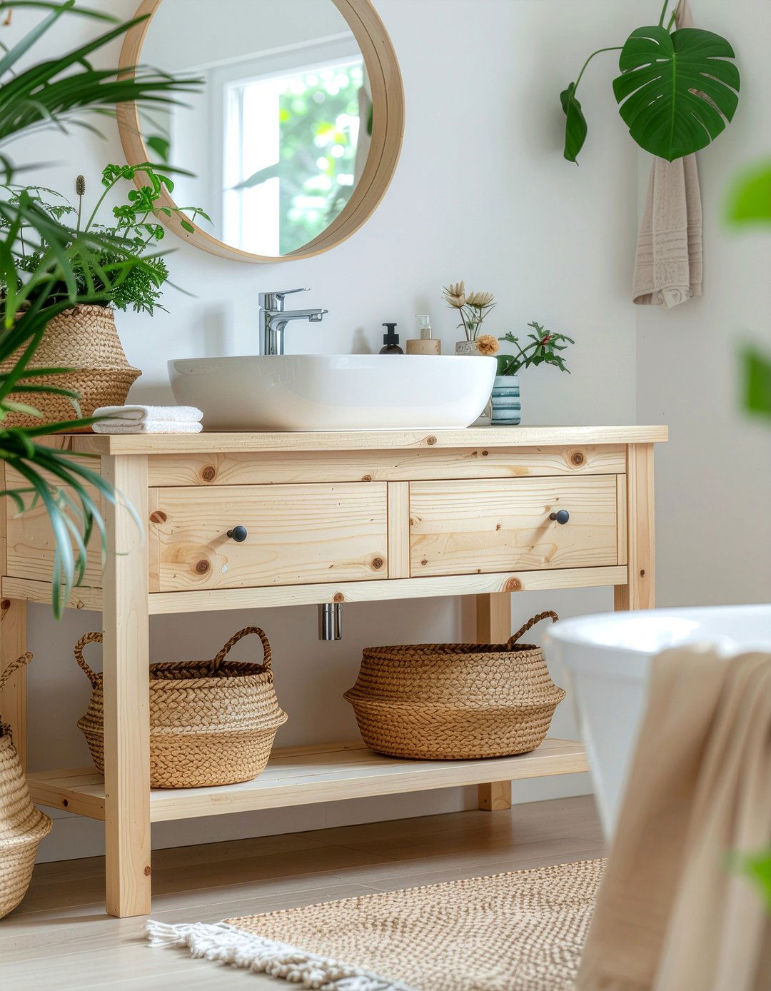 Natural pine vanity - 30 rustic bathroom vanity ideas
