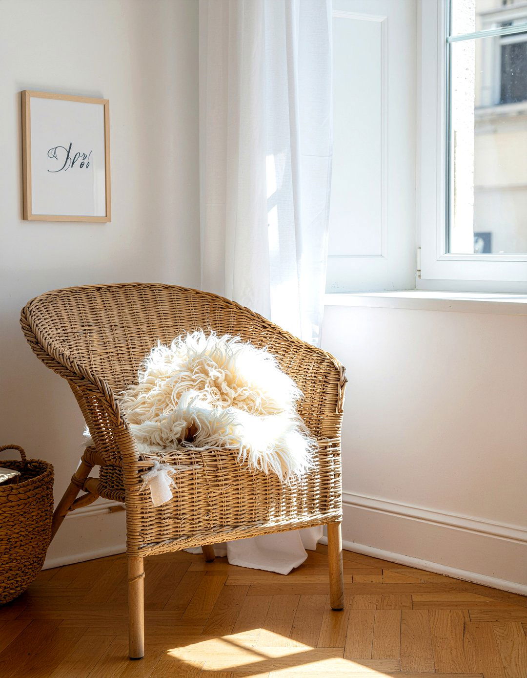 Natural rattan chair - 30 Parisian bedroom ideas