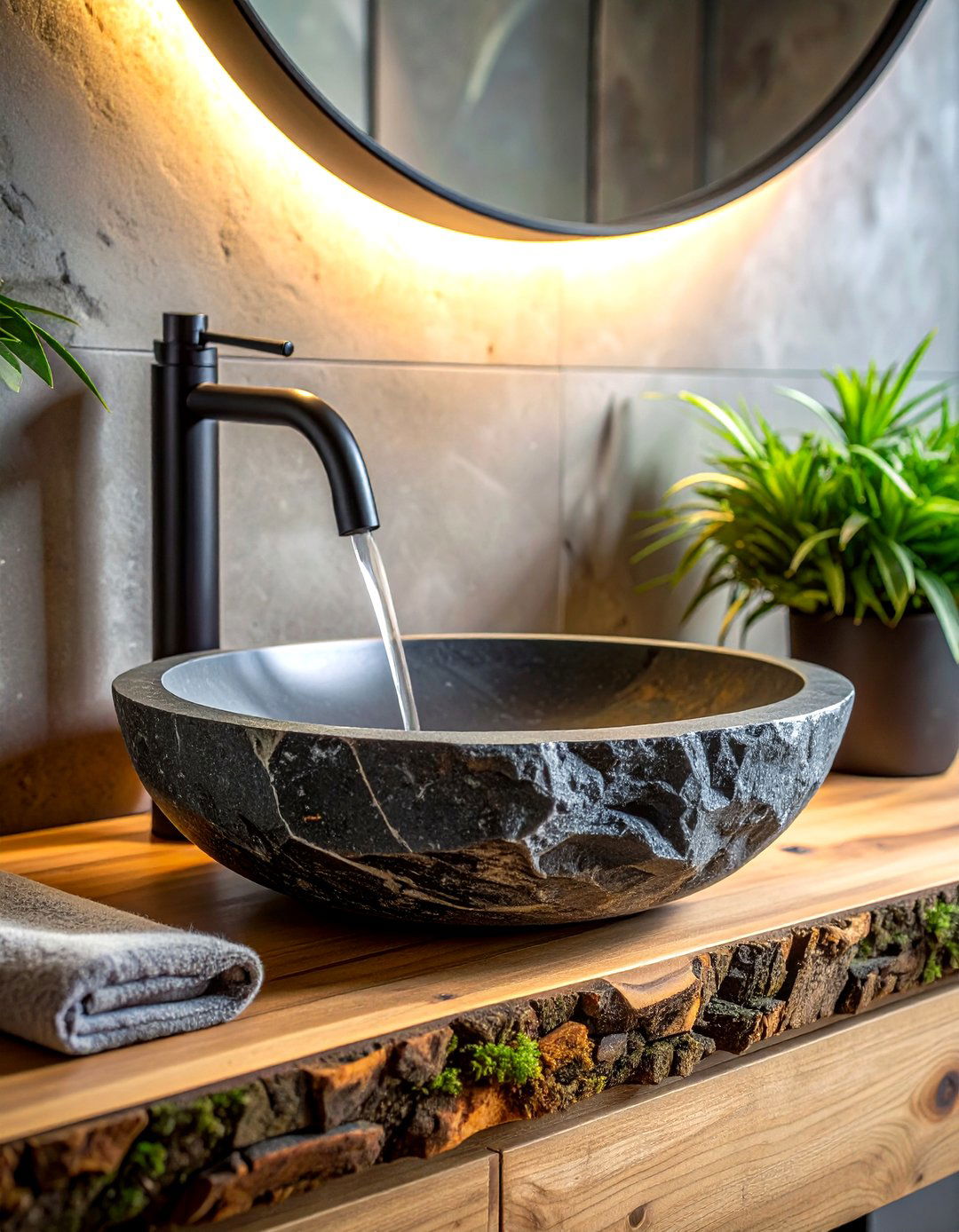 Natural river stone vessel - 30 stone sink ideas