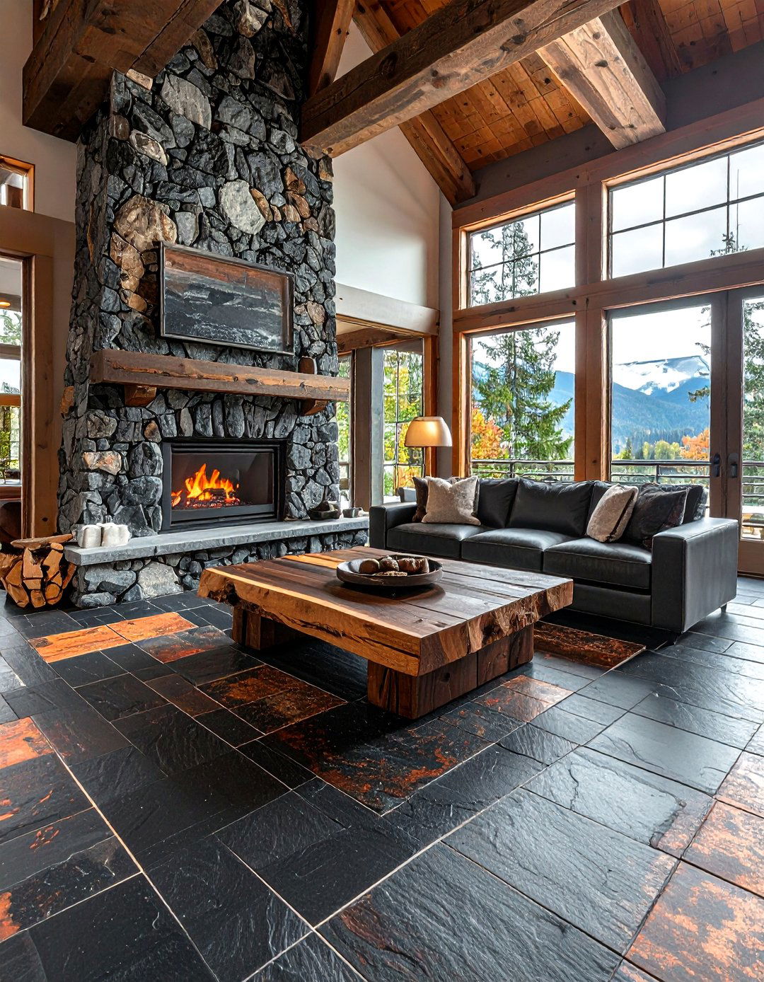 Natural slate floor tile - 30 living room tile ideas