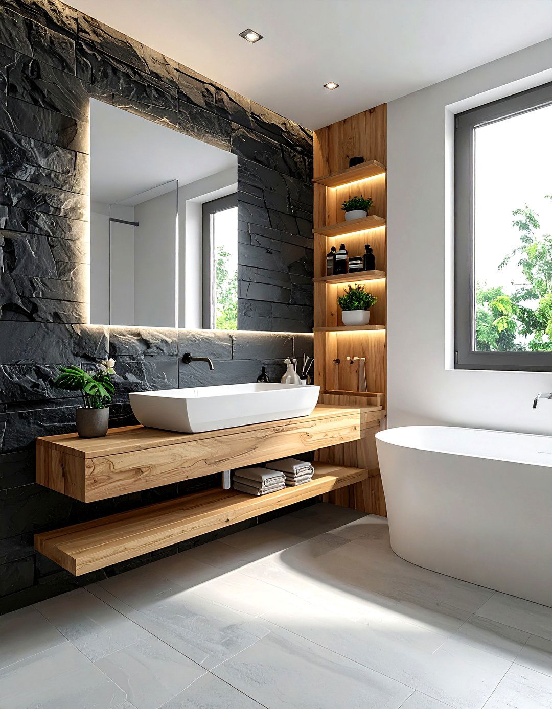 Natural stone accent - 30 Nordic bathroom ideas