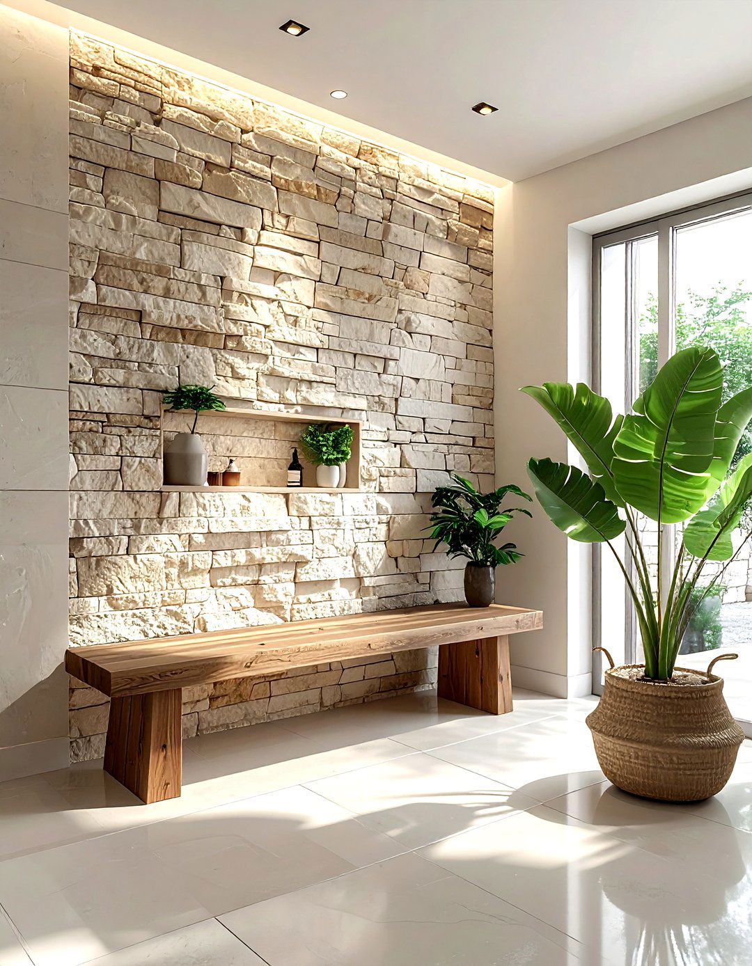 Natural stone bathroom feature wall - 30 stacked stone bathroom ideas