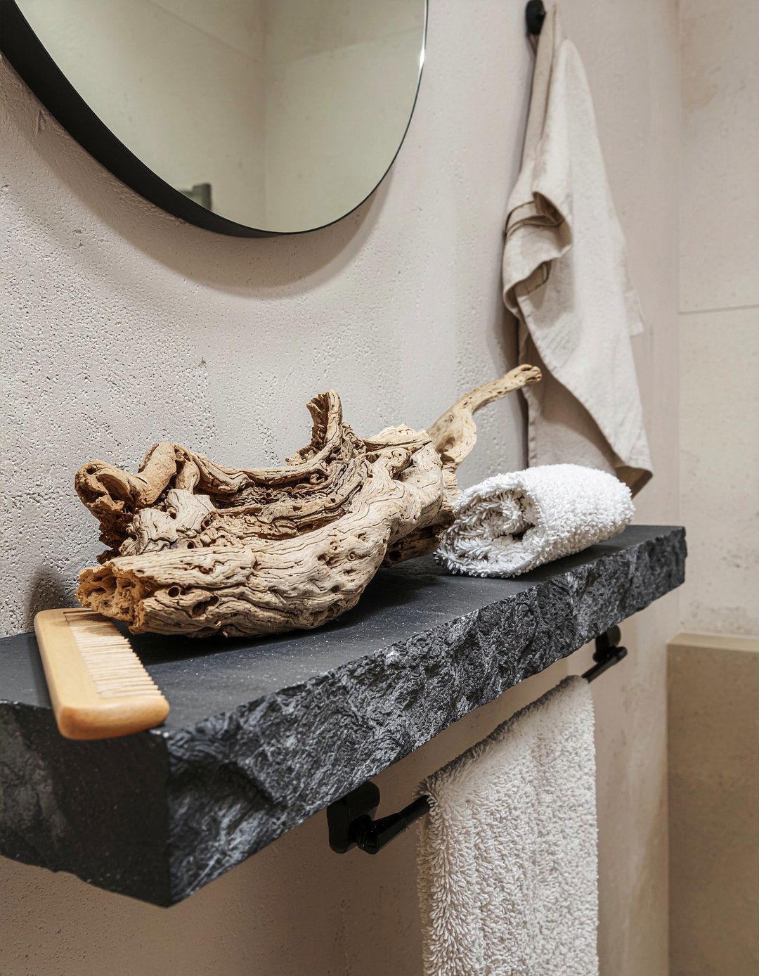 Natural stone bathroom shelf - 30 bathroom shelf styling ideas