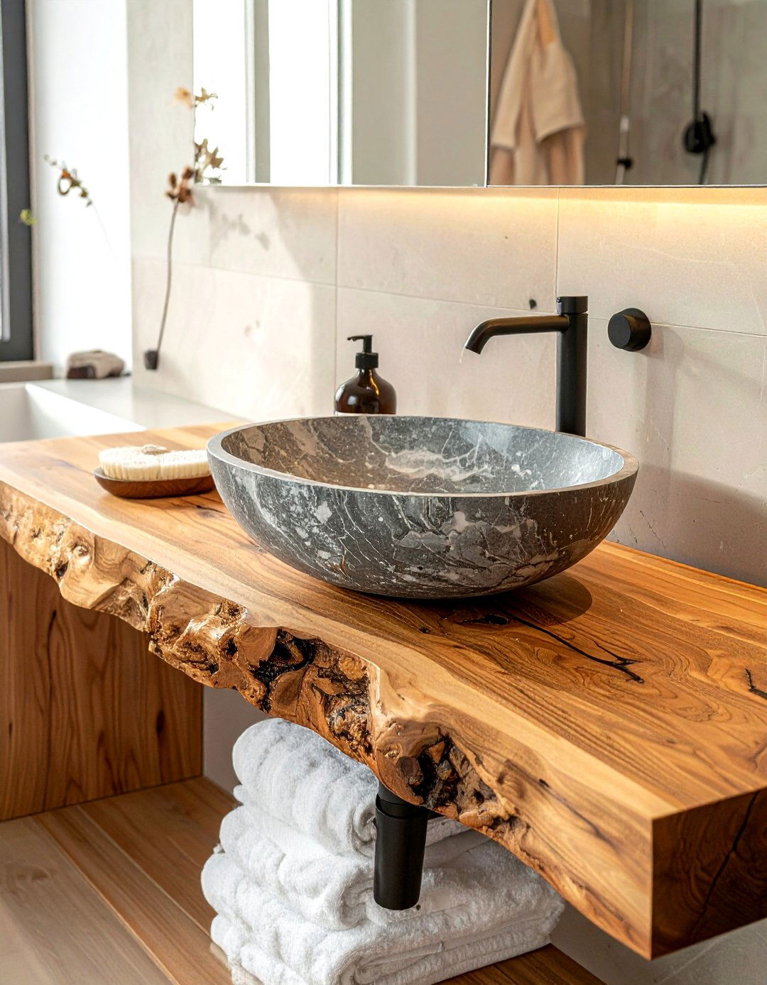 Natural stone bathroom sink - 30 boho bathroom ideas