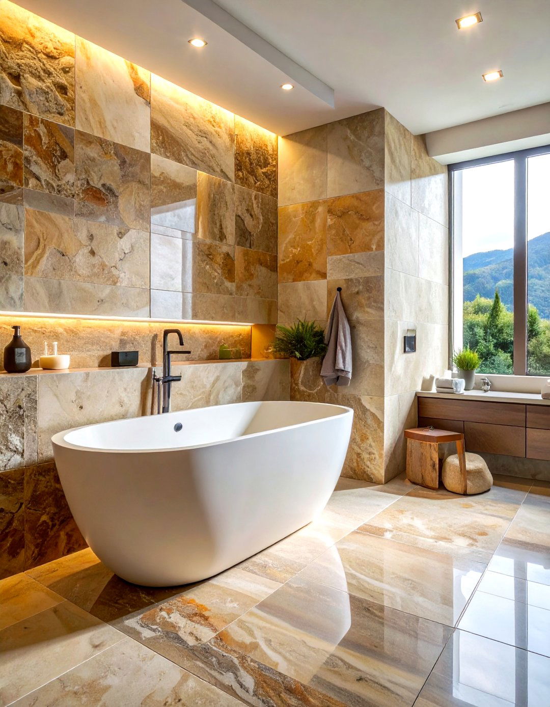 Natural stone bathroom walls - 30 warm bathroom ideas