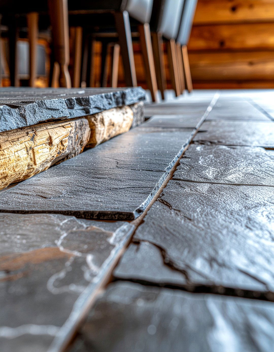 Natural stone flooring - 30 cabin dining room ideas