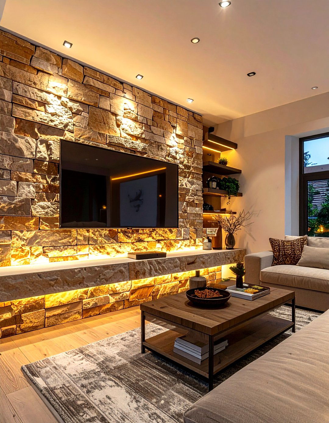 Natural stone ledge wall - 30 living room backsplash ideas