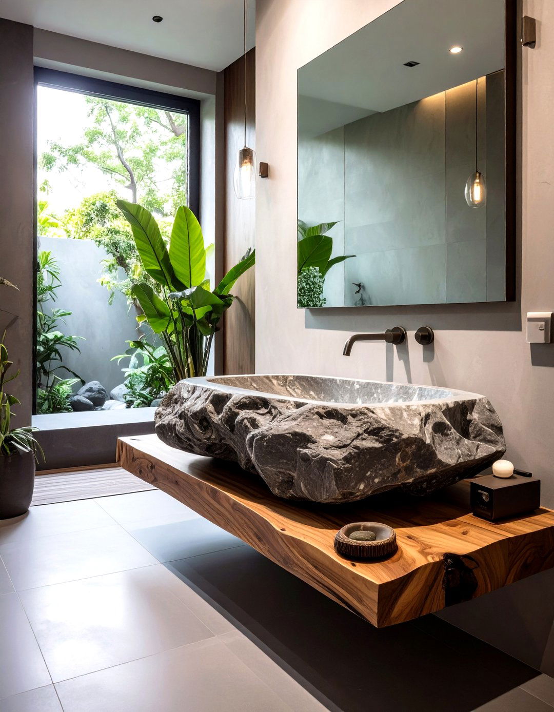 Natural stone sink - 30 small powder room ideas