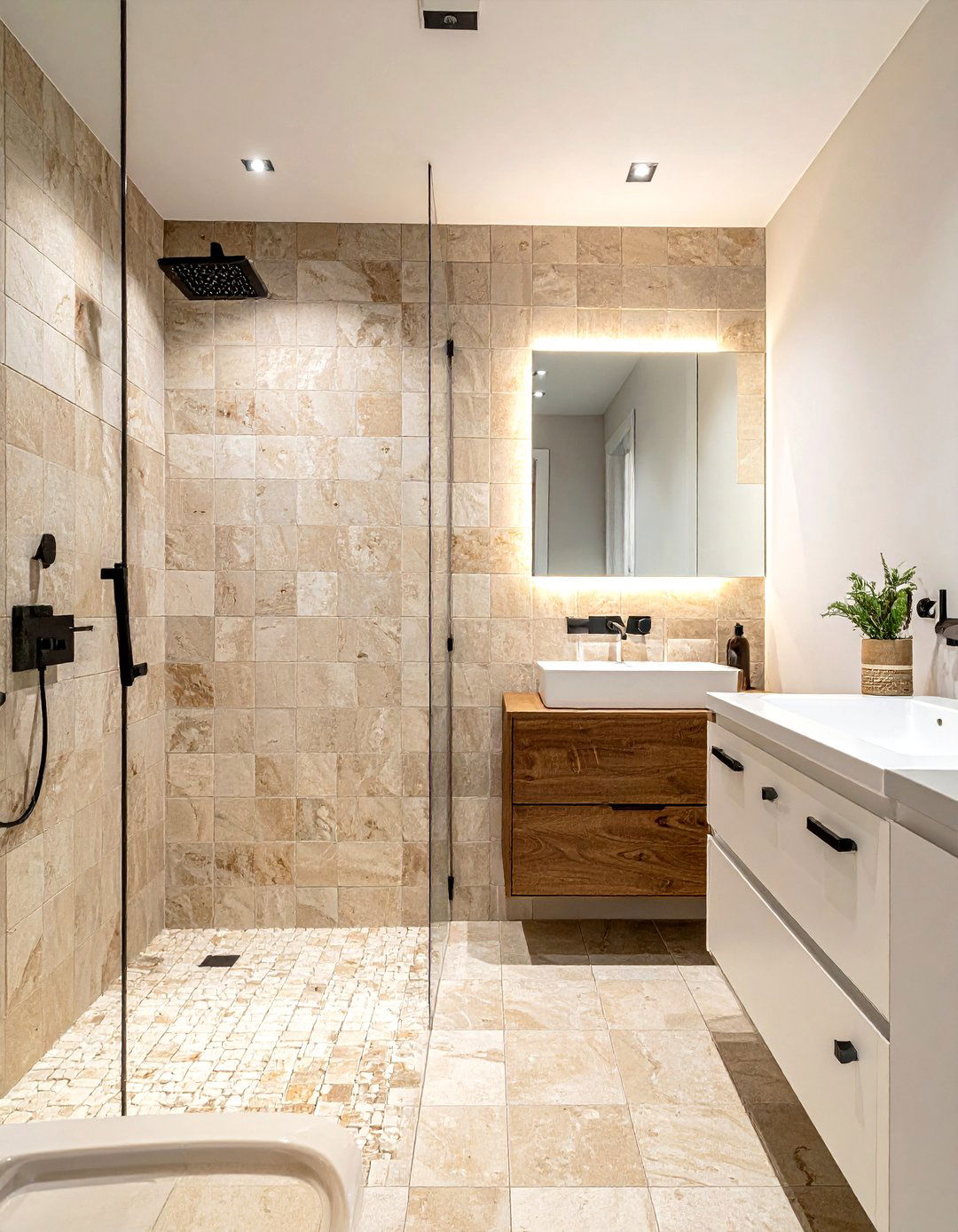 Natural stone small tiles - 30 small tile bathroom ideas