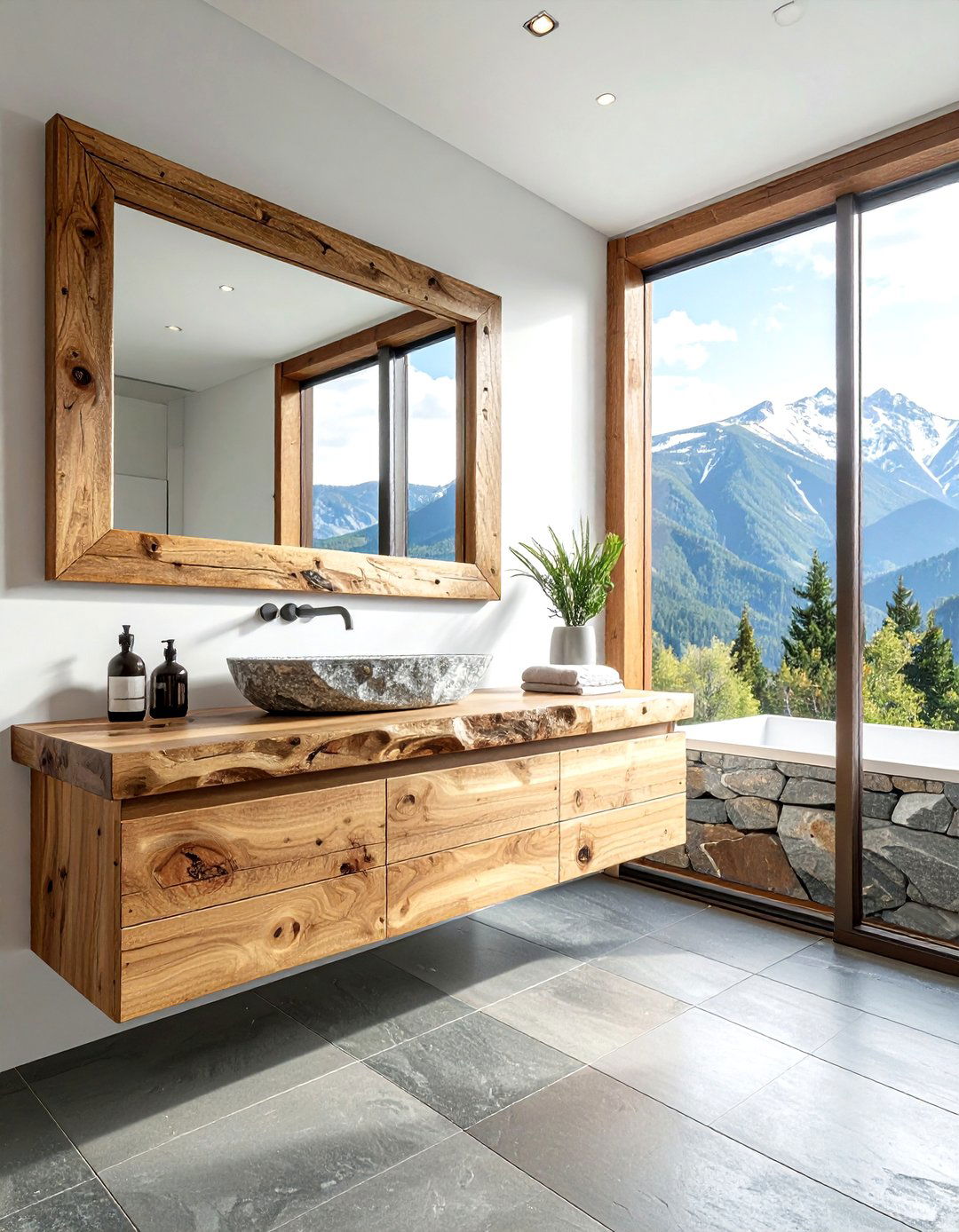 Natural stone vanity - 30 mountain decor ideas