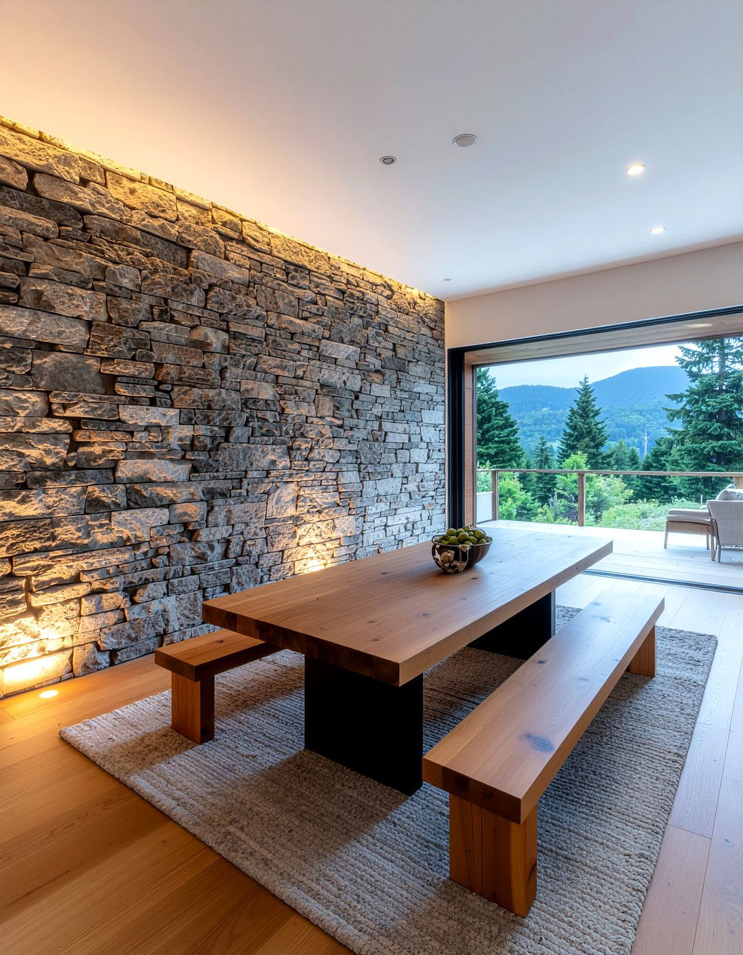 Natural stone wall dining - 30 Argentine dining room ideas