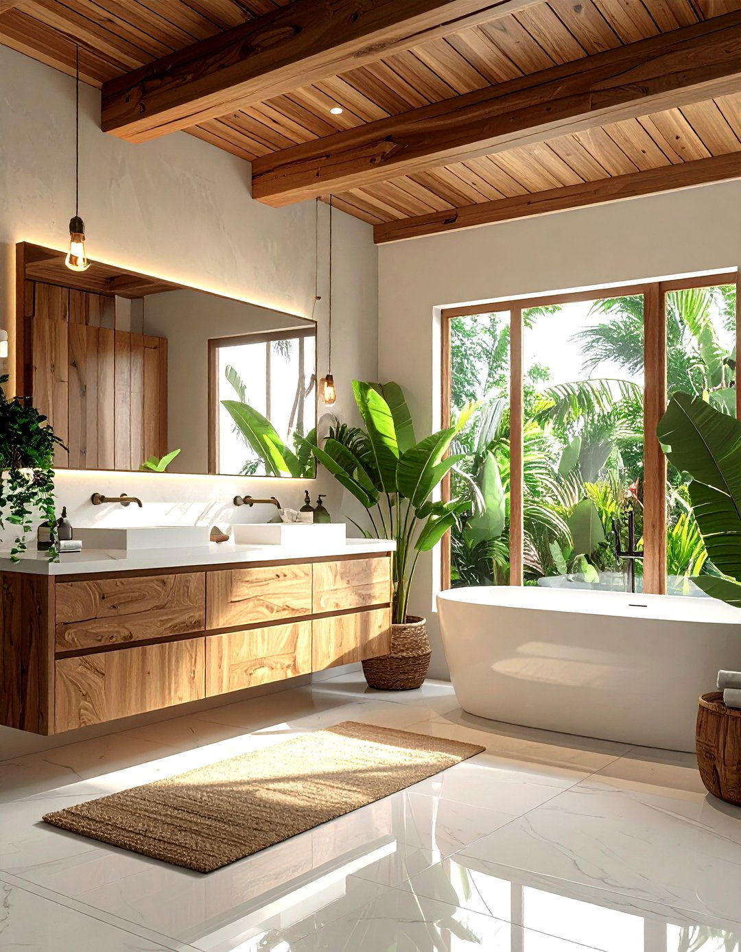 Natural wood bathroom accents - 30 large bathroom ideas