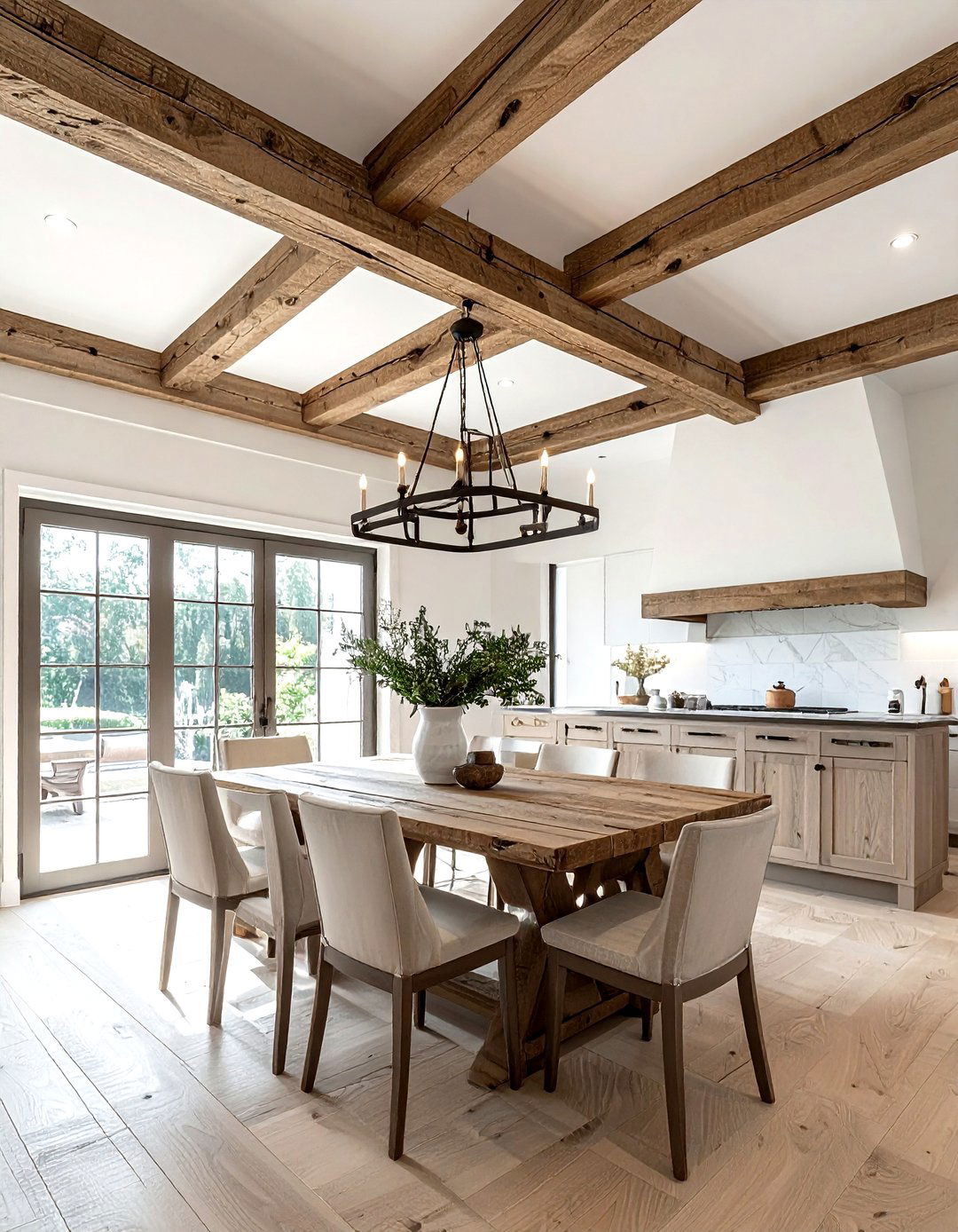 Natural wood beams dining room - 30 Fixer Upper dining room ideas