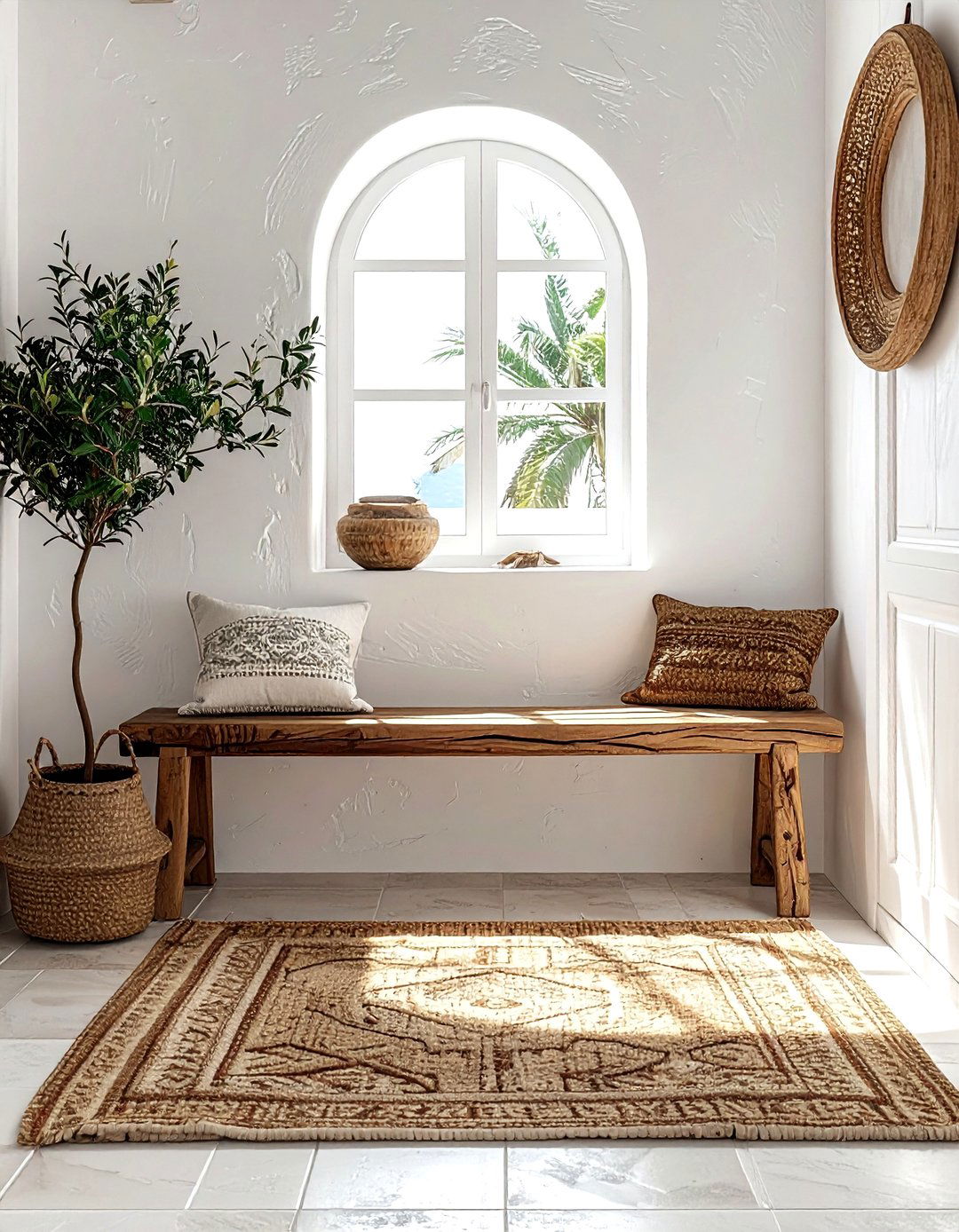 Natural wood bench - 30 Mediterranean home decor ideas