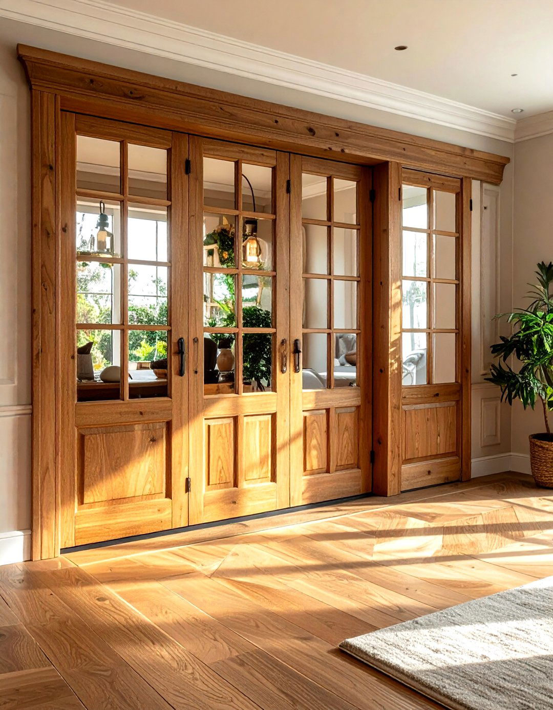 Natural wood bifold doors - 30 living room bifold doors