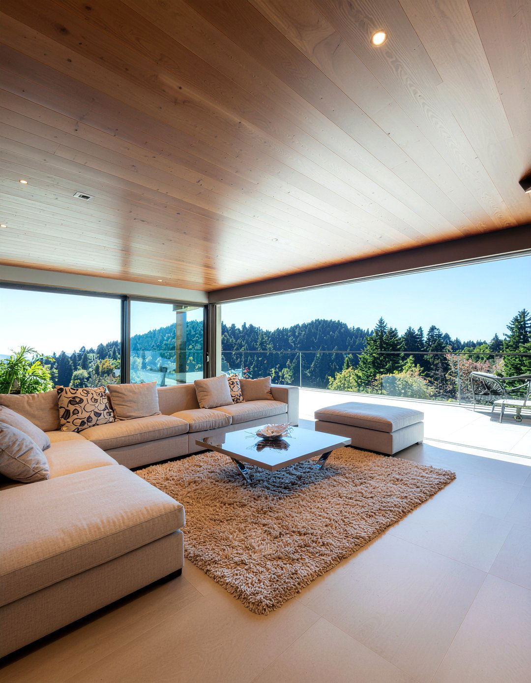 Natural wood ceiling slats - 30 living room millwork ideas