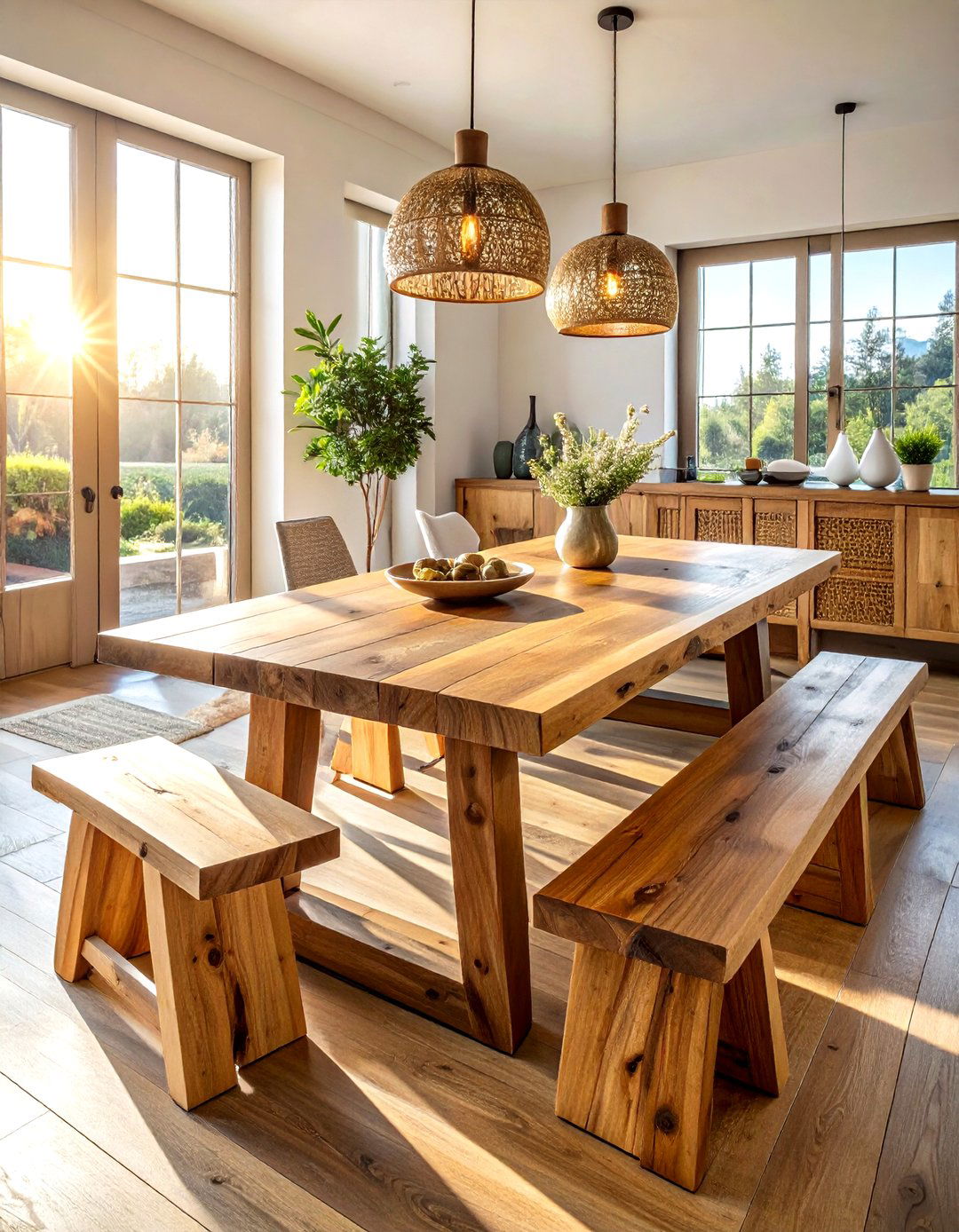 Natural wood dining set - 30 sunrise dining room ideas
