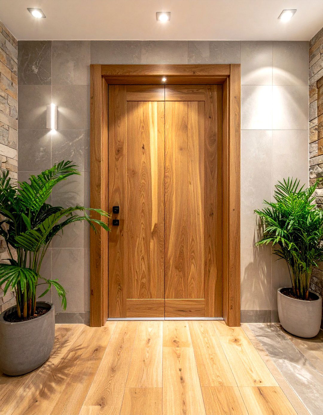 Natural wood pocket door - 30 bathroom pocket door ideas