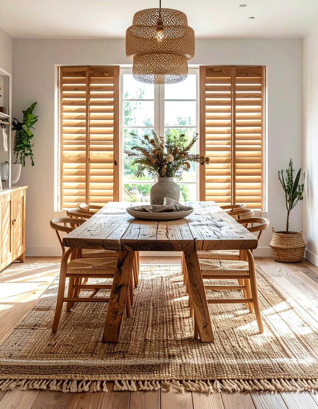 Natural wood shutters - 30 dining room shutter ideas