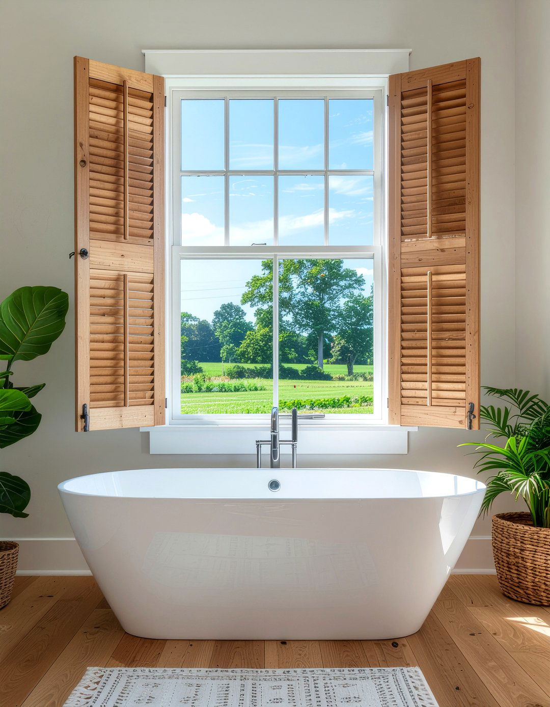 Natural wood shutters - 30 bathroom shutter ideas