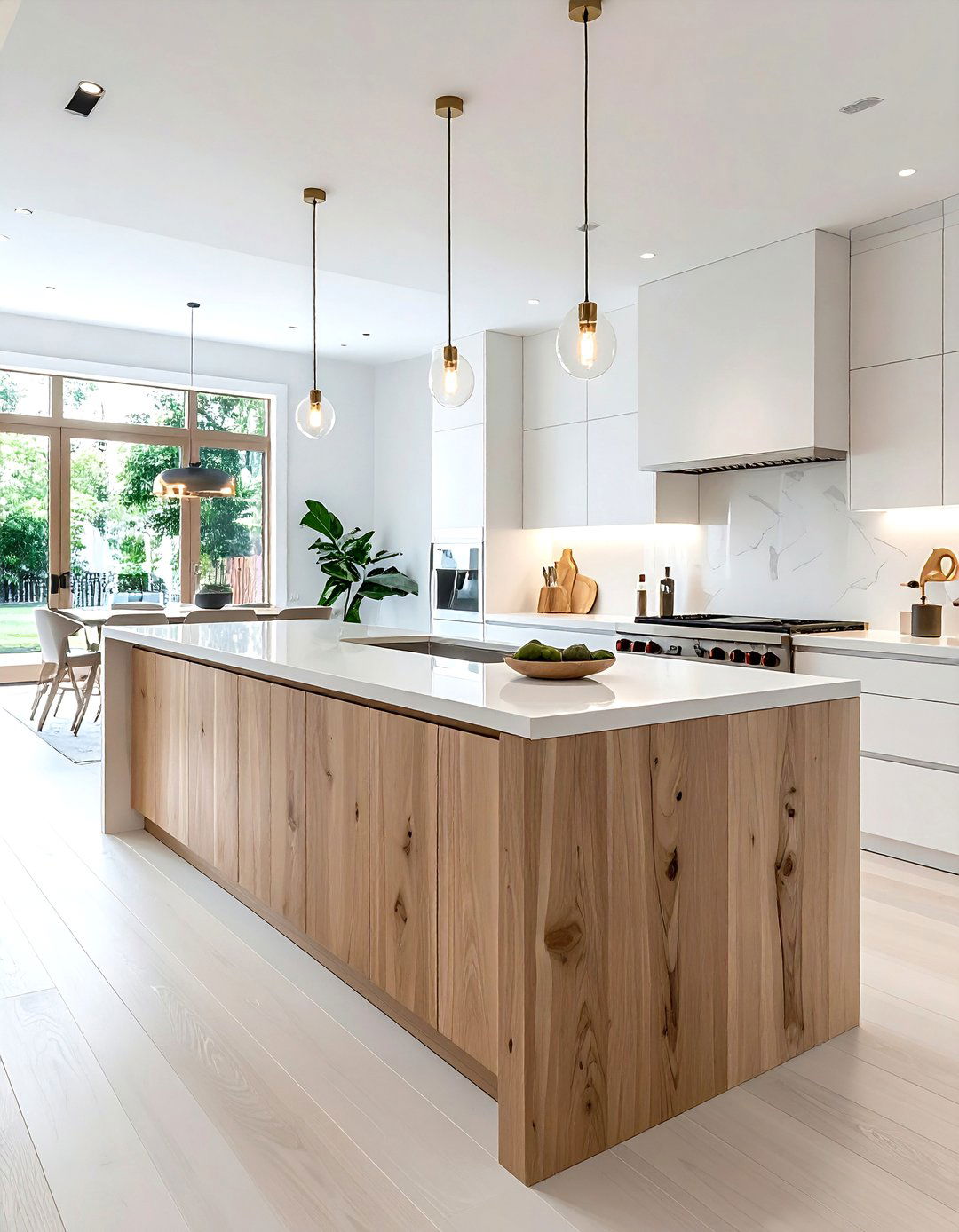 Natural wood waterfall island - 30 waterfall countertop kitchen ideas