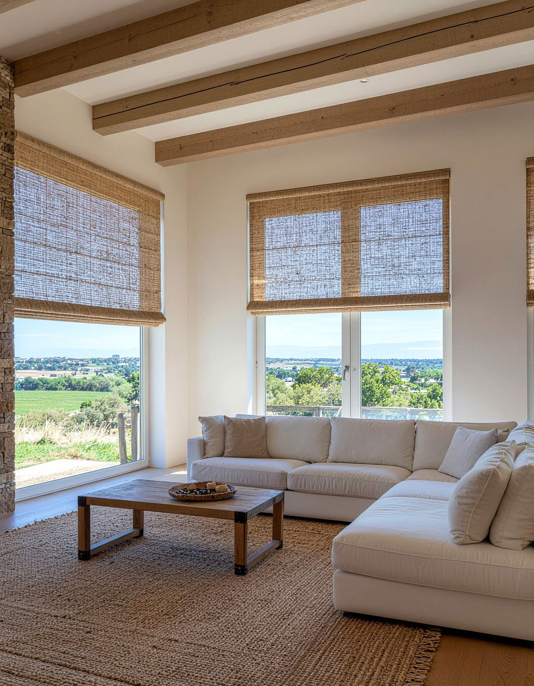 Natural woven roman shades - 30 living room roman shades