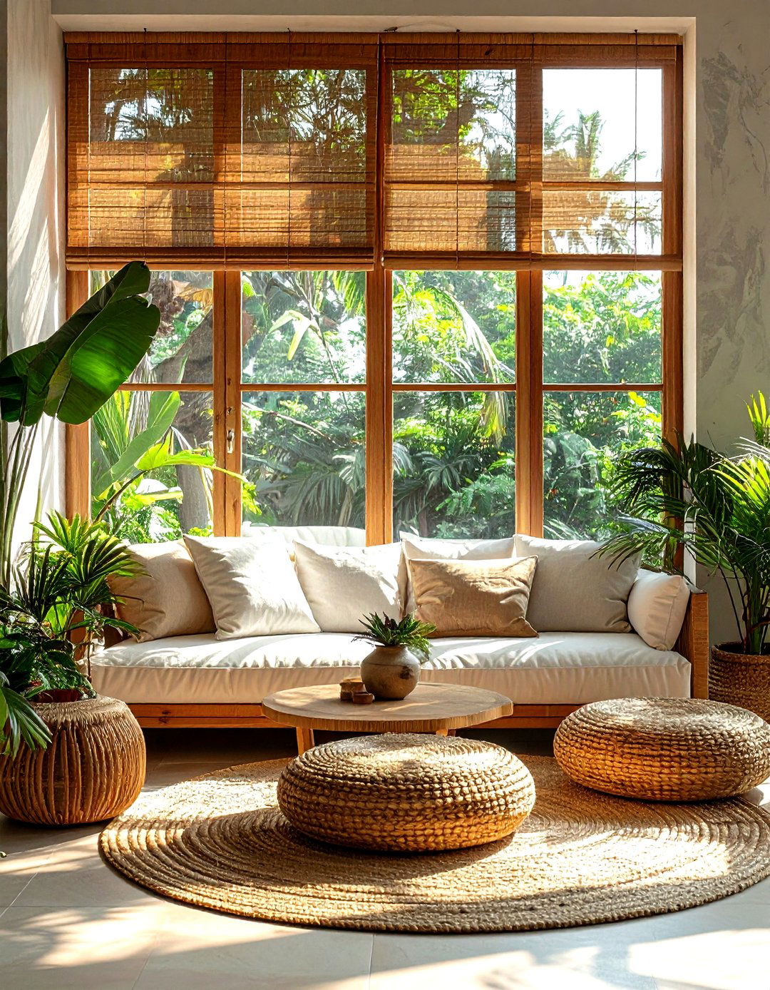 Natural woven wood shades - 30 living room window treatment ideas