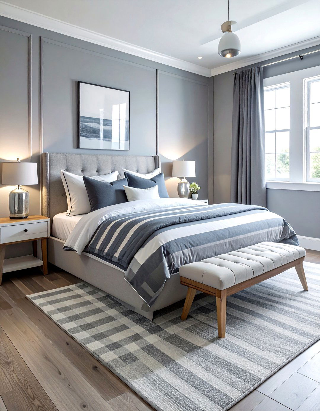 Nautical Grey and White Stripes - 30 coastal grey bedroom ideas